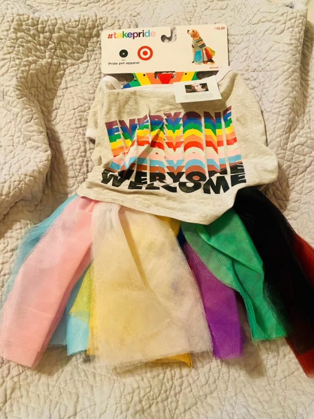 Target Kids Rainbow 'Everyone' Tutu Dress - Cream Top with Multi Colored Tulle